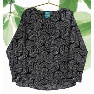 Escapada Sz XL Black White Swirl Print Long Sleeve Tunic Top